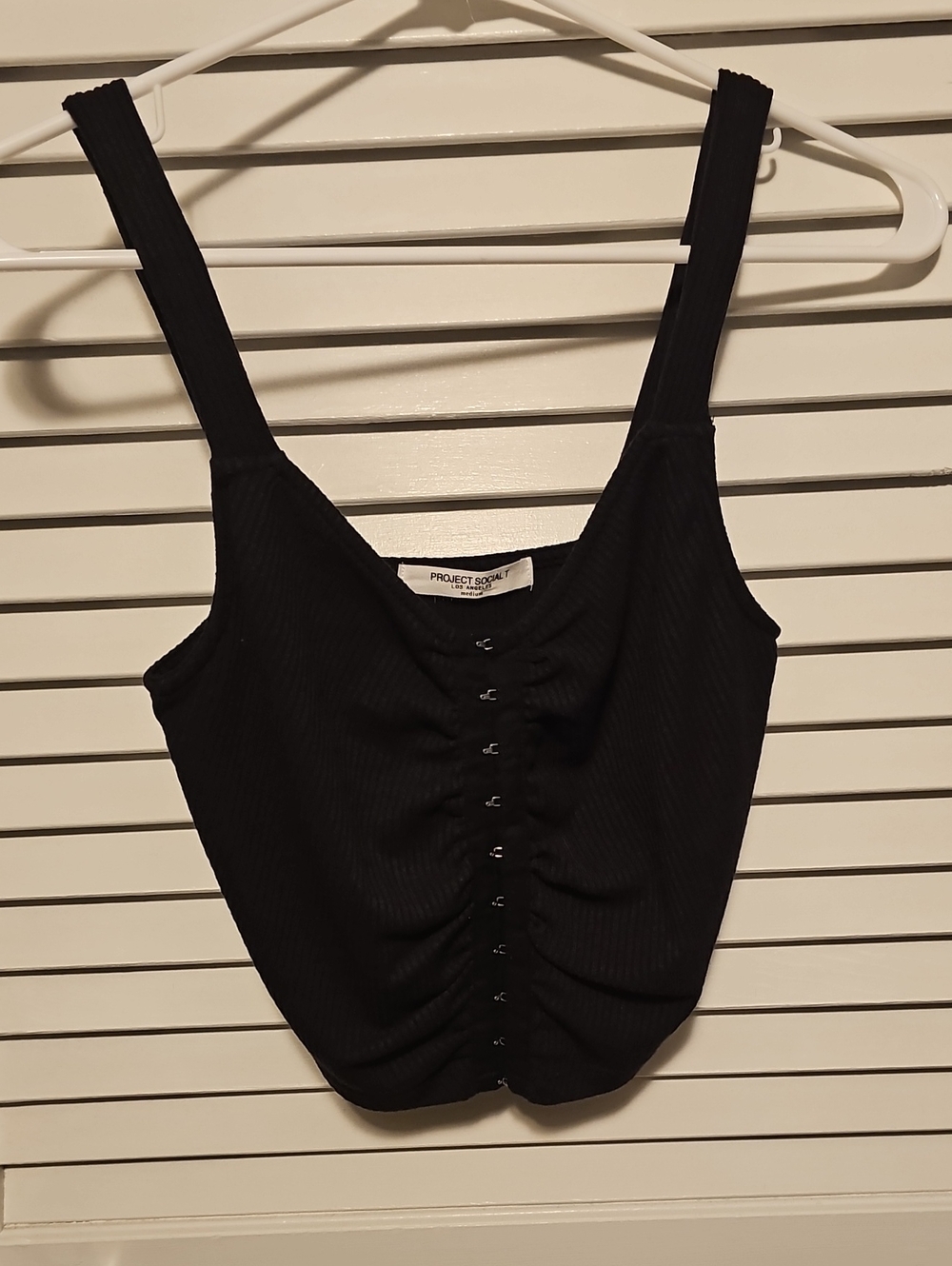 Project Social T Ties Black Ribbed Hook-Front Tank Top